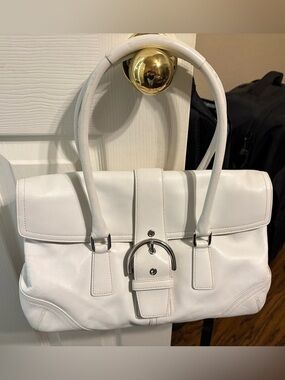 Coach White Leather Soho Shoulder Bag with Silver Buckle